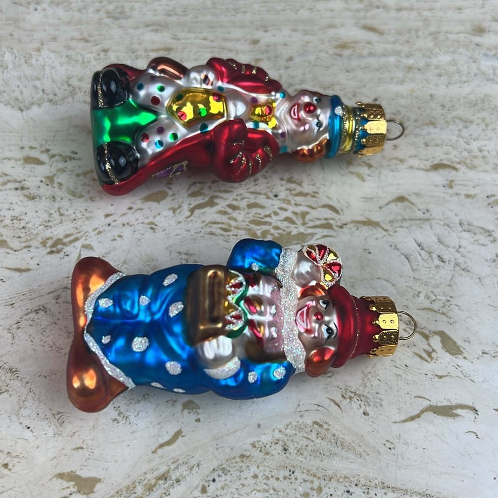 Hand crafted glass ornaments 2 clowns - Picture 2 of 7